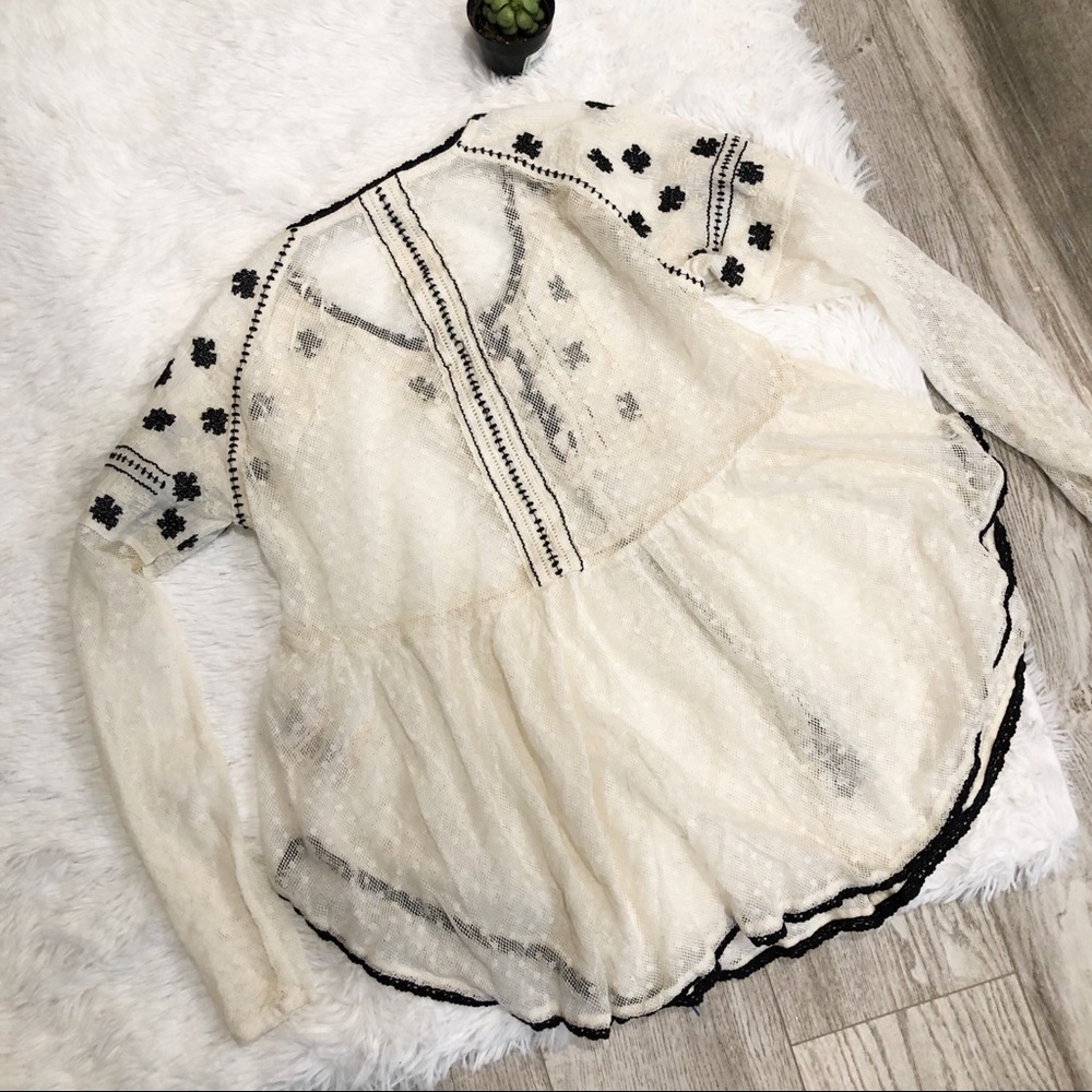 Free People Lace Long Sleeve Boho Tassel Tie Top - Picture 5 of 5